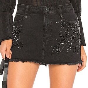 Free People Black Embellished Denim Mini Skirt NWT Beaded Festival Glam US10